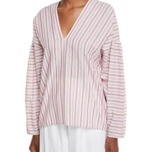 Vince Variegated Red/White stripe V-neck pullover top, size S/P